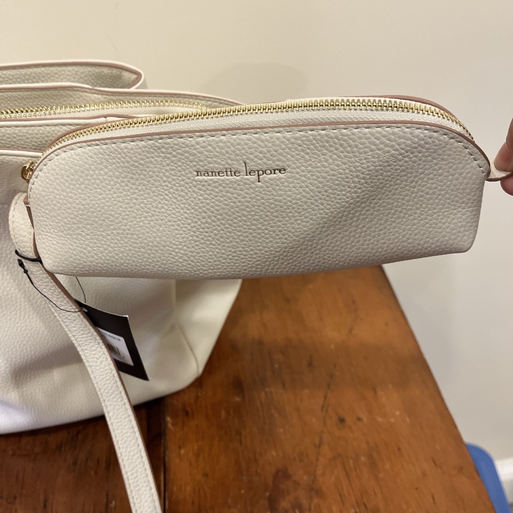 Nanette Lepore White Vegan Leather Pebble Tote Purse Smaller Bag Inside NWT Rice - Picture 16 of 16